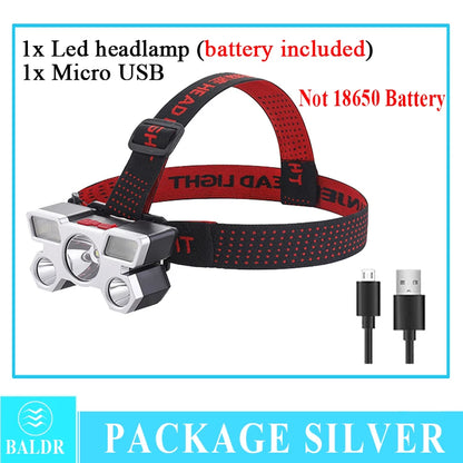 5 LED USB Rechargeable Headlamp 18650 Built in Battery Headlight Portable Head Flashlight Working Light Fishing Camping Lantern