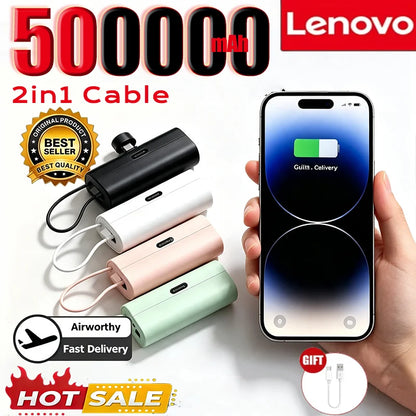 Lenovo 500000mAh Ultra Slim Power Bank Super Fast Charging Large Capacity Portable External Battery USB C For Android iPhone