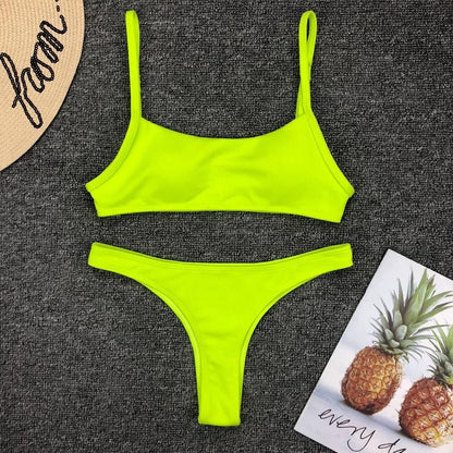 Neon Yellow Green Swimsuit Women Sexy Solid Push Up Micro Bikini 2026 Brazilian Summer Beach Bathing Suit Thong Swimwear Biquini