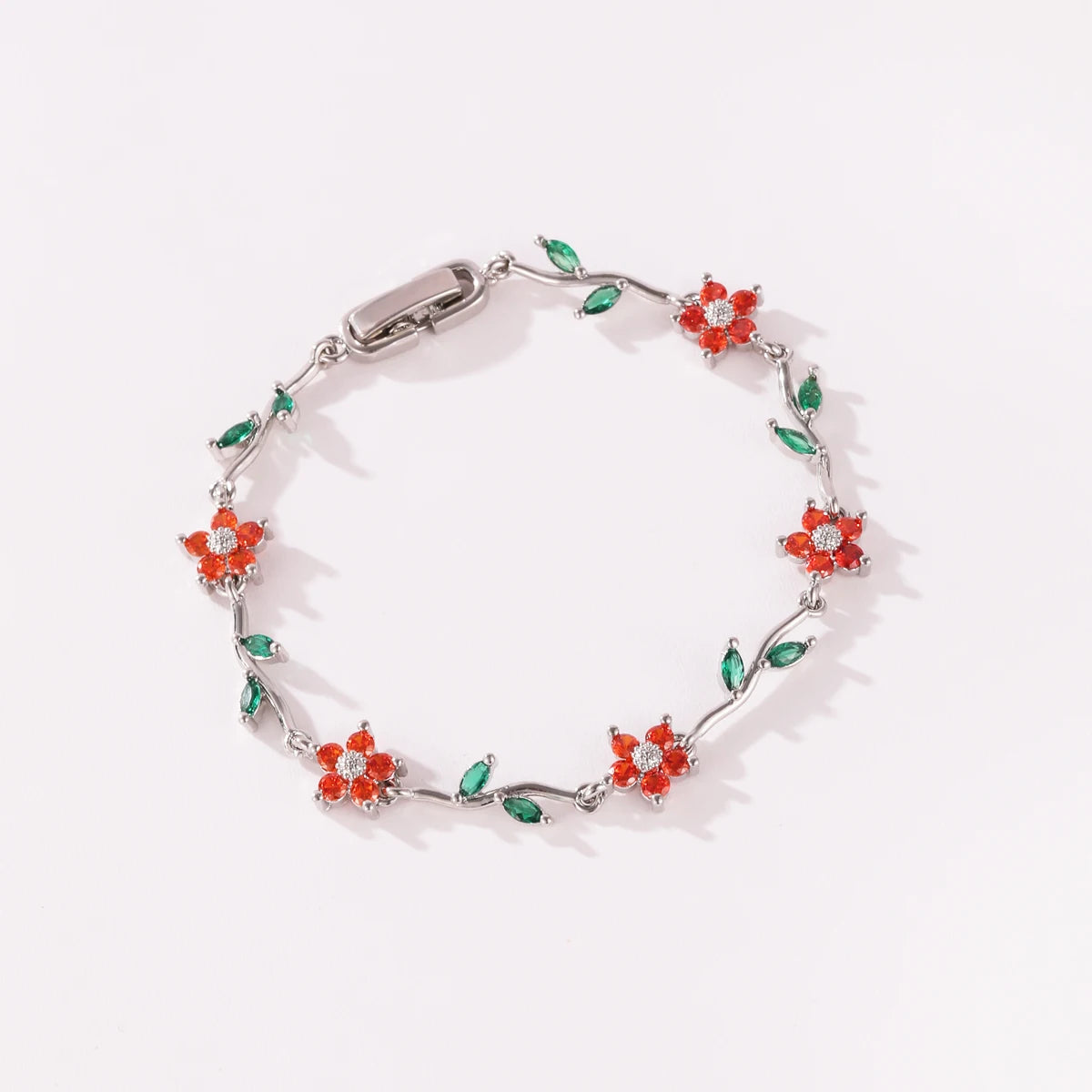 Elegant Multiple Color Flower Charm Zircon Branch Leaf Bracelet Dopamine Niche Sense 18K Gold Plated Women's Bangle Gifts
