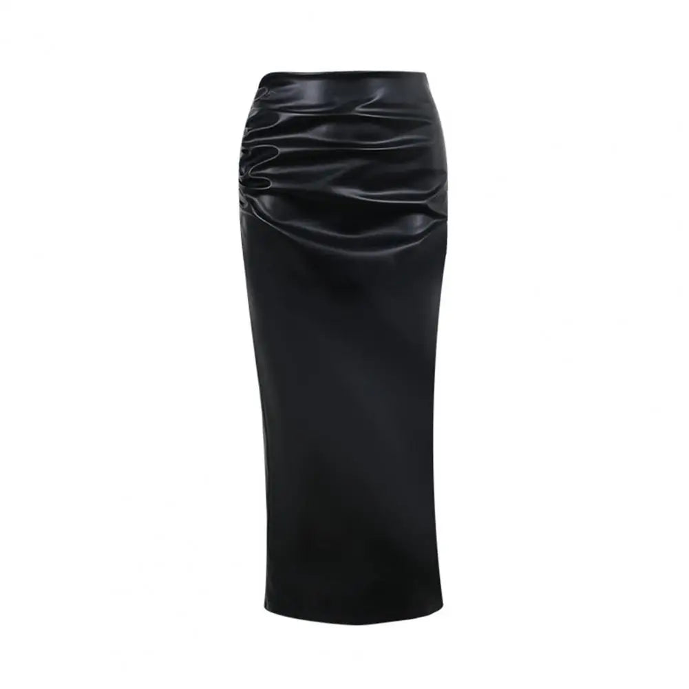 Women's Faux Leather Skirt Hip Wrapped Skirt Elegant High Waist Slim Fit Hip Office Lady Midi Skirts A-Line Fashion Casual Skirt
