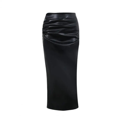 Women's Faux Leather Skirt Hip Wrapped Skirt Elegant High Waist Slim Fit Hip Office Lady Midi Skirts A-Line Fashion Casual Skirt