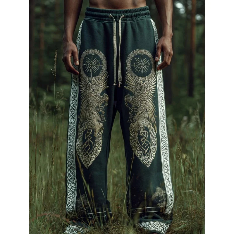 Men's Viking Nordic Sun Art Knot Tribe Celtic Rune 3D Printed Casual Pants Drawstring Straight Leg Pants Summer Beach Pants