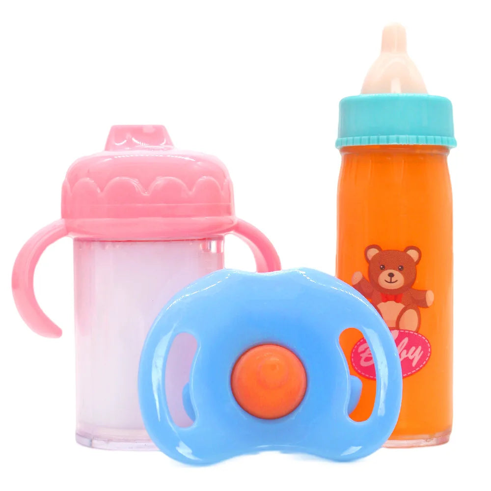 Baby Doll Feeding Bottle Set Baby Care Toy Stroller 2pcs Milk And Juice Bottles With Toy Pacifier Baby Doll Accessories