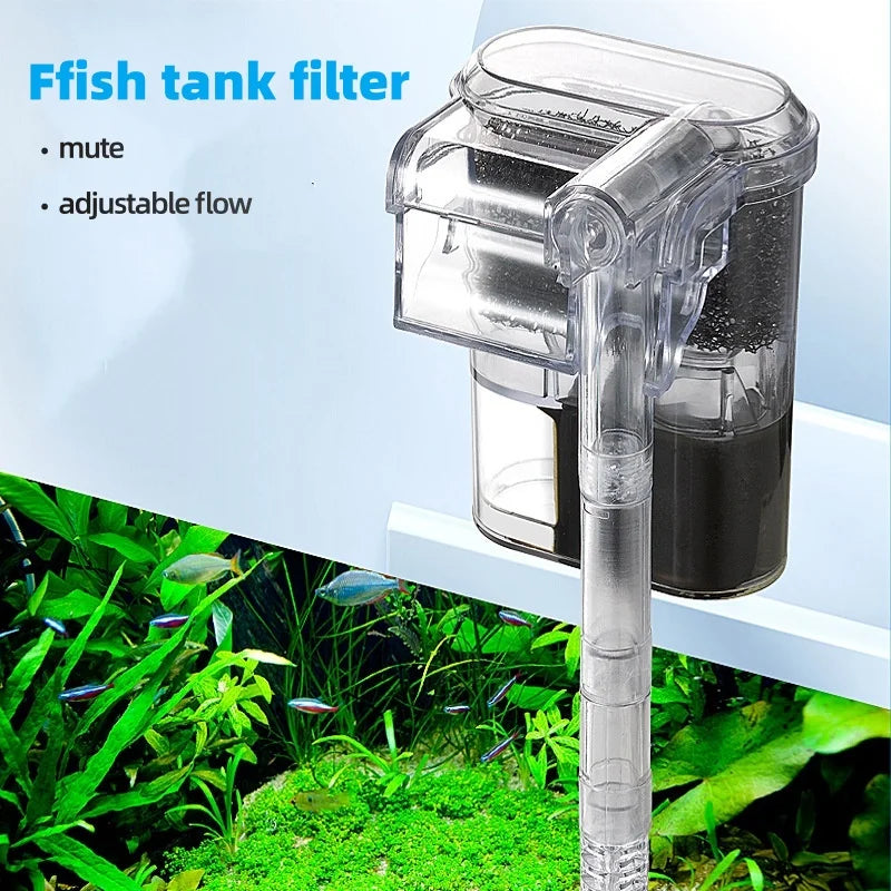 Wall Mounted Waterfall Filter，USB Small Fish Tank Filter with Filter Media Water Circulation System for Desktop Fish Bowl