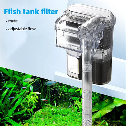 Wall Mounted Waterfall Filter，USB Small Fish Tank Filter with Filter Media Water Circulation System for Desktop Fish Bowl