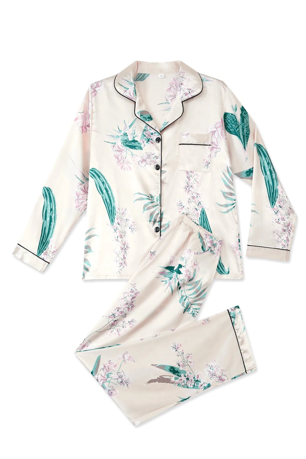 Home Lapel Cardigan Long Sleeve Casual Comfortable Breathable Cute Cartoon Green Pink Striped Cactus Summer Women's Sleepwear