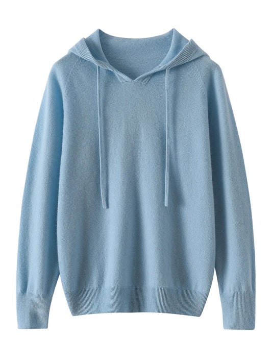 ADDONEE Women Cashmere Hooded Pullover Sweater 100% Cashmere Knitwear Spring Autumn Casual Simple Style Hoodie Clothing Tops