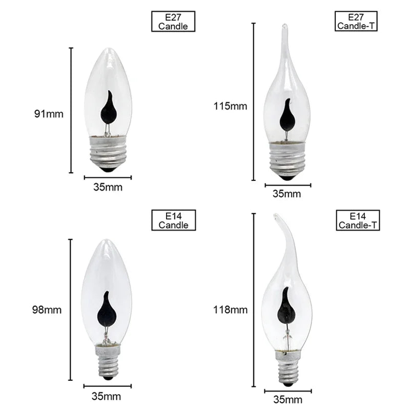 4/10/20Pcs Edison Led Candle Light Bulb Flicker Flame E14 E27 LED Flame Effect Bulb Retro For Home Decor Energy Saving Lamp