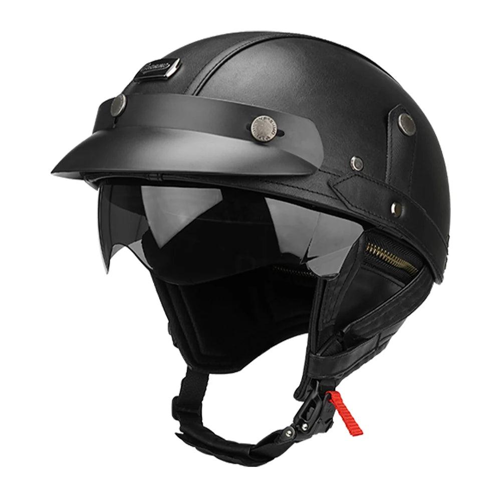 Motorcycle Half Helmet Leather Vintage Helmet Four Seasons General Safety Helmet Anti Fall And Sun Cap Moto Open Face Helmet