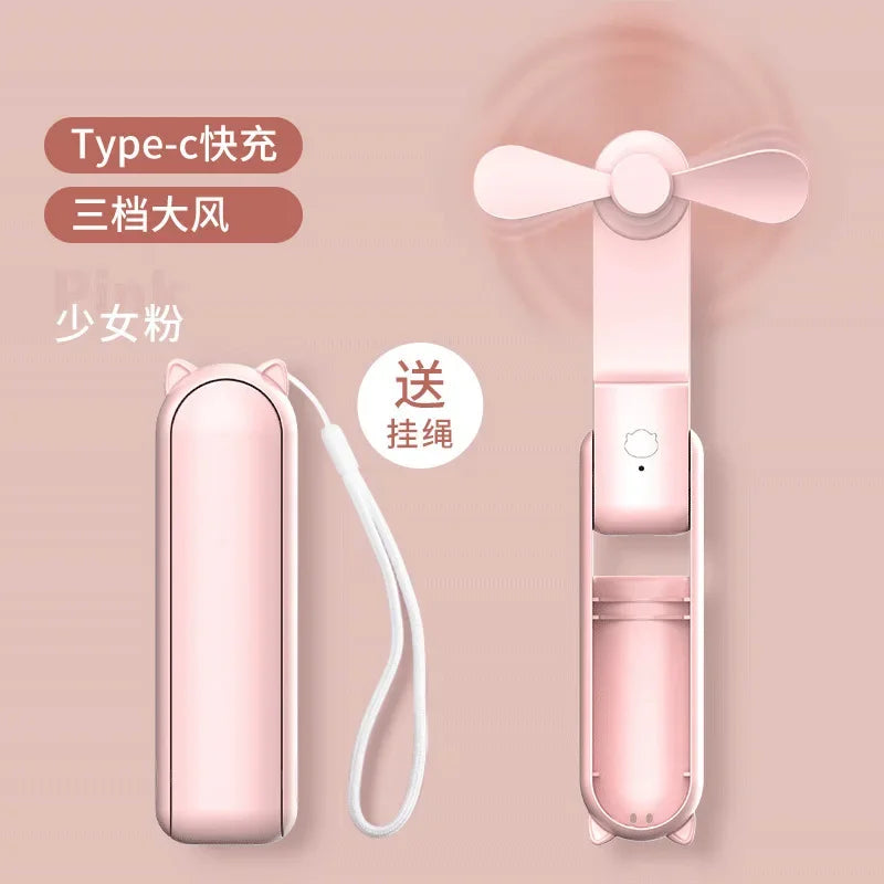 Portable Mini Handheld Fan 3 in 1 USB Rechargeable Folding Fan 2000mAh 3 Speed Adjustable Mini Hand Small Fan for Travel Outdoor