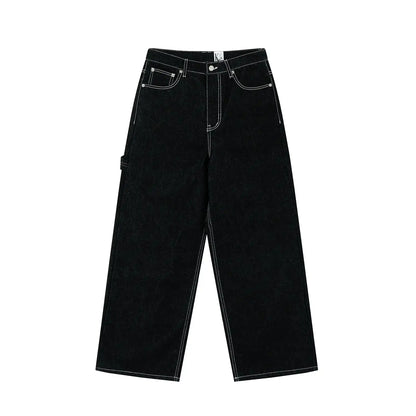 Embroidered Floral Pattern Jeans Female Retro American Fashion Pants Harajuku Casual Relaxed Korean Of Commuter Straight Pants