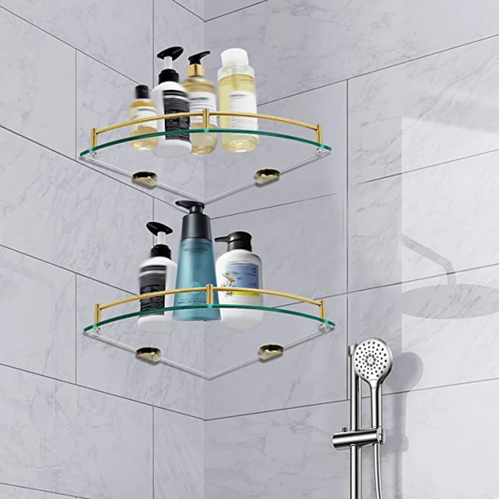 Bathroom Shelves, Bathroom Glass Corner Shelf Wall Mounted ,Tempered Glass Shelf for Storing Shower Gel/Soap-B