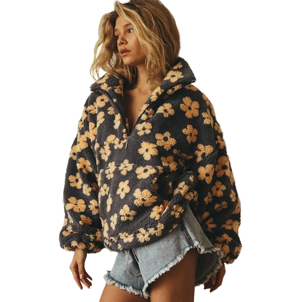 Shake Grain Velvet Flower Hoodie 2025 Autumn And Winter New Fashion Hoodie, Warm Furry Hoodie, Woolen Sweater For Women