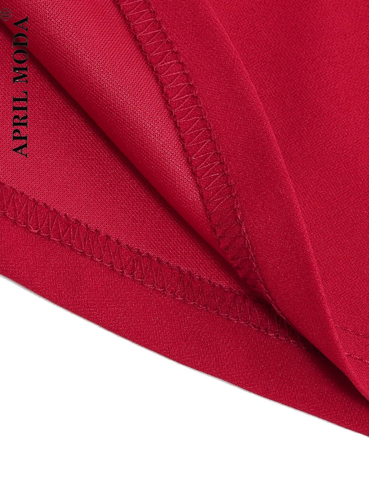 Red Women's High Waist A-Line Pockets Skirt Casual Summer Flared Midi Skirt 1950s Retro Swing Pinup Skirt Office Lady Workwear