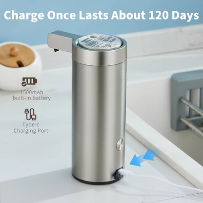 270ml Kitchen Soap Machine Automatic Sensor Out of Hand Sanitizer Smart Electric Body Wash Soap Dispenser 304 Stainless Steel