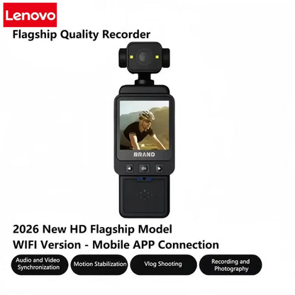 Lenovo Portable Recorder Action Camera with Front LCD Touch Rear Screens 4K 1080P Waterproof Video Camera 180° Screen Rotation
