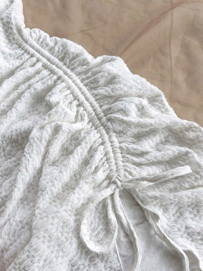 Spring and Summer Europe and the United States Style Pure Horn Long Sleeve Hollow Knit Smock Pleats Irregular Lazy Dress