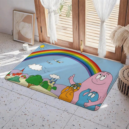 Les Barbapapa Cartoon Floor Mat Eco - Flannel Doormat Non-Slip Odorless Indoor Floor Rug Soft Short Plush Home Mat