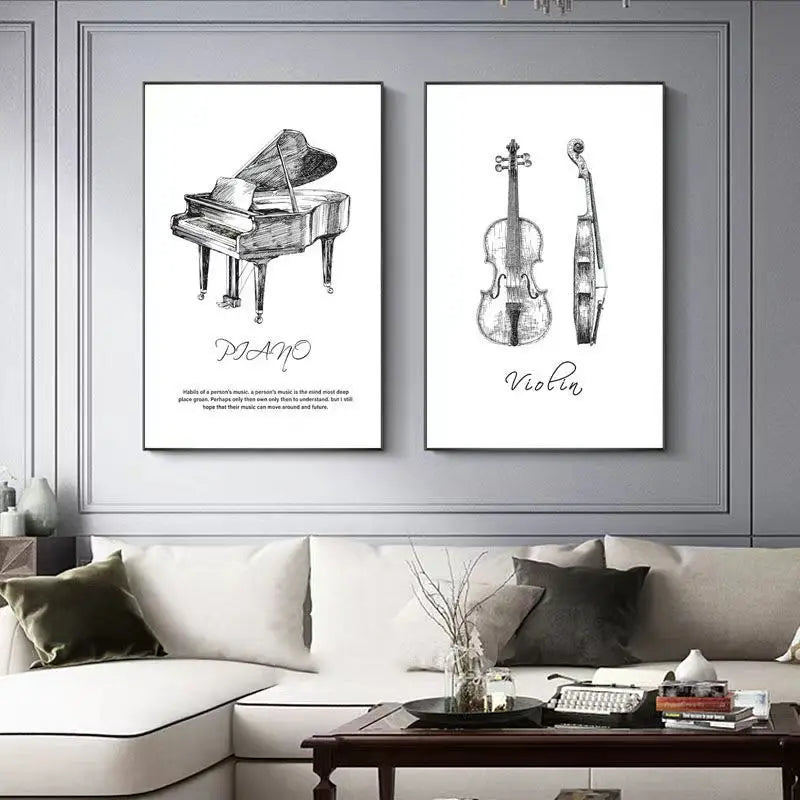 Canvas Painting Modern Minimalist Piano Violin Drum Kit Musical Instrument Print Wall For Piano Room Home Decor Wall Decor