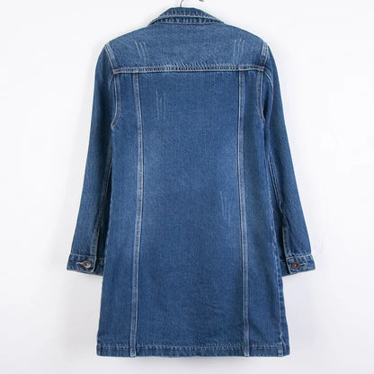 Women Denim Jackets Spring Autumn Long Sleeve Pockets Mid-Length Jean Coat 2024 Fashion All Matched Outerwear