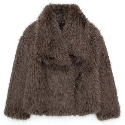 HH 2025 Winter Coats For Women Fashion New Faux Fur Long Sleeves Loose Coat Female Versatile High Street Women's Cardigan