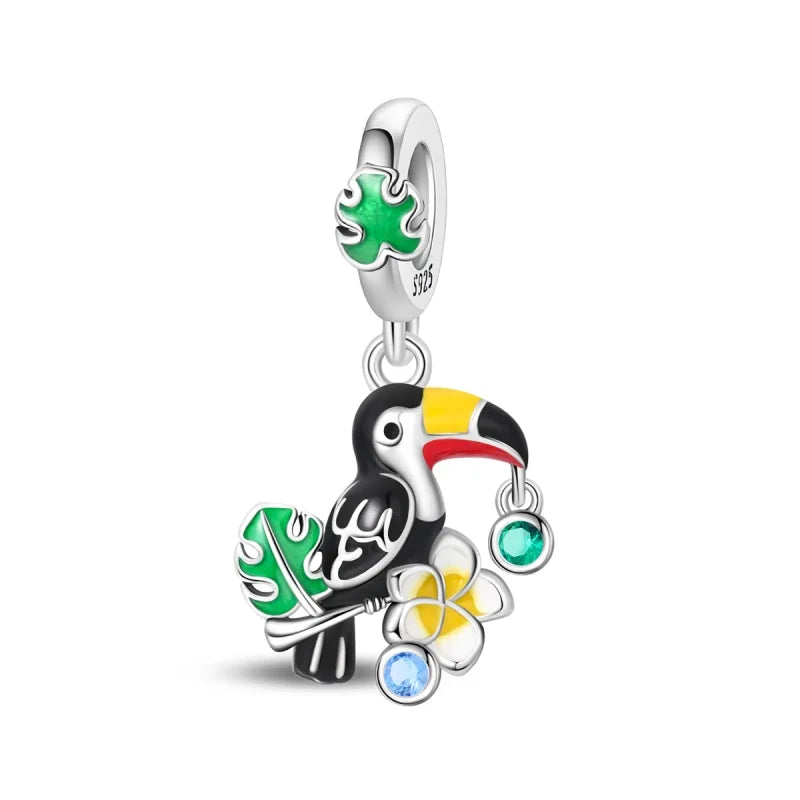 Colorful 925 Sterling Silver Mushroom Rabbit Beads & Toucan Dangle Charm Fits Bracelet Boutique Beautiful Pendant Gifts