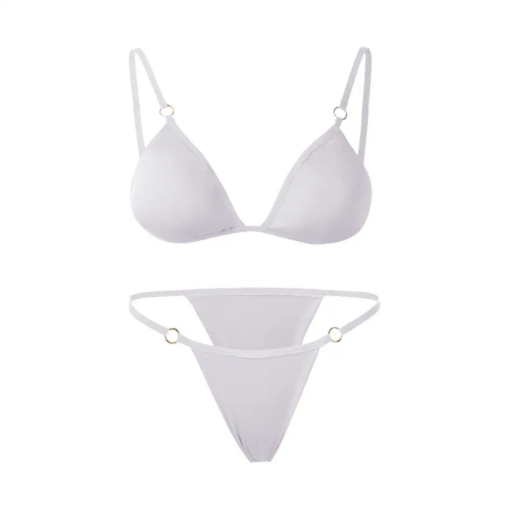Woman Girl Beach Swimsuit Sexy Low Waist Split Swimwear Solid Color Bikini Set Two Piece Sling Backless Metal Buckle