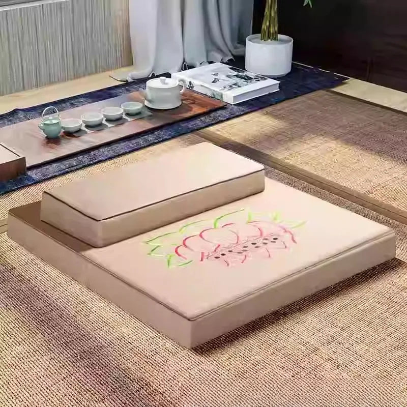 Thickened Zen Meditation Pad Coconut Fiber Embroidered Yoga Mat Home Use Sitting Cushion Yoga Mat Plant Floral Pattern