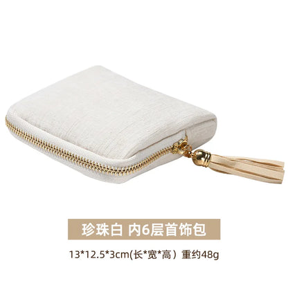 Tassel Jewelry Organizer Bag Portable Travel Case with Metal Zipper for Bracelets Jade Bangles Necklaces Rings Storage Pouch