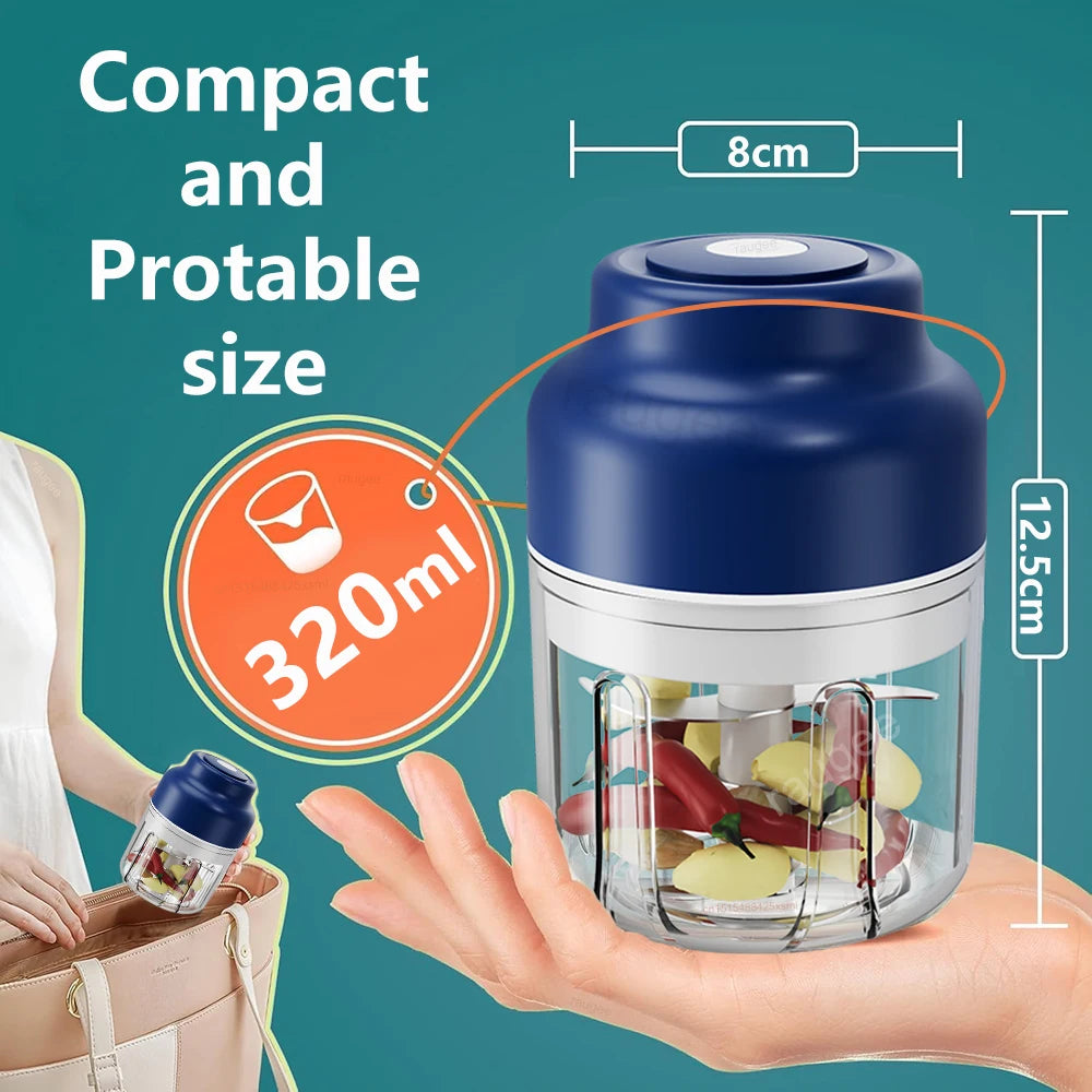 Electric Food Chopper 320ml Electric Garlic Chopper USB Rechargeable Meat Grinder Garlic Press Portable Blender