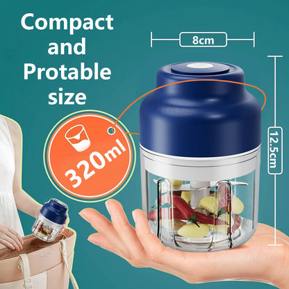 Electric Food Chopper 320ml Electric Garlic Chopper USB Rechargeable Meat Grinder Garlic Press Portable Blender