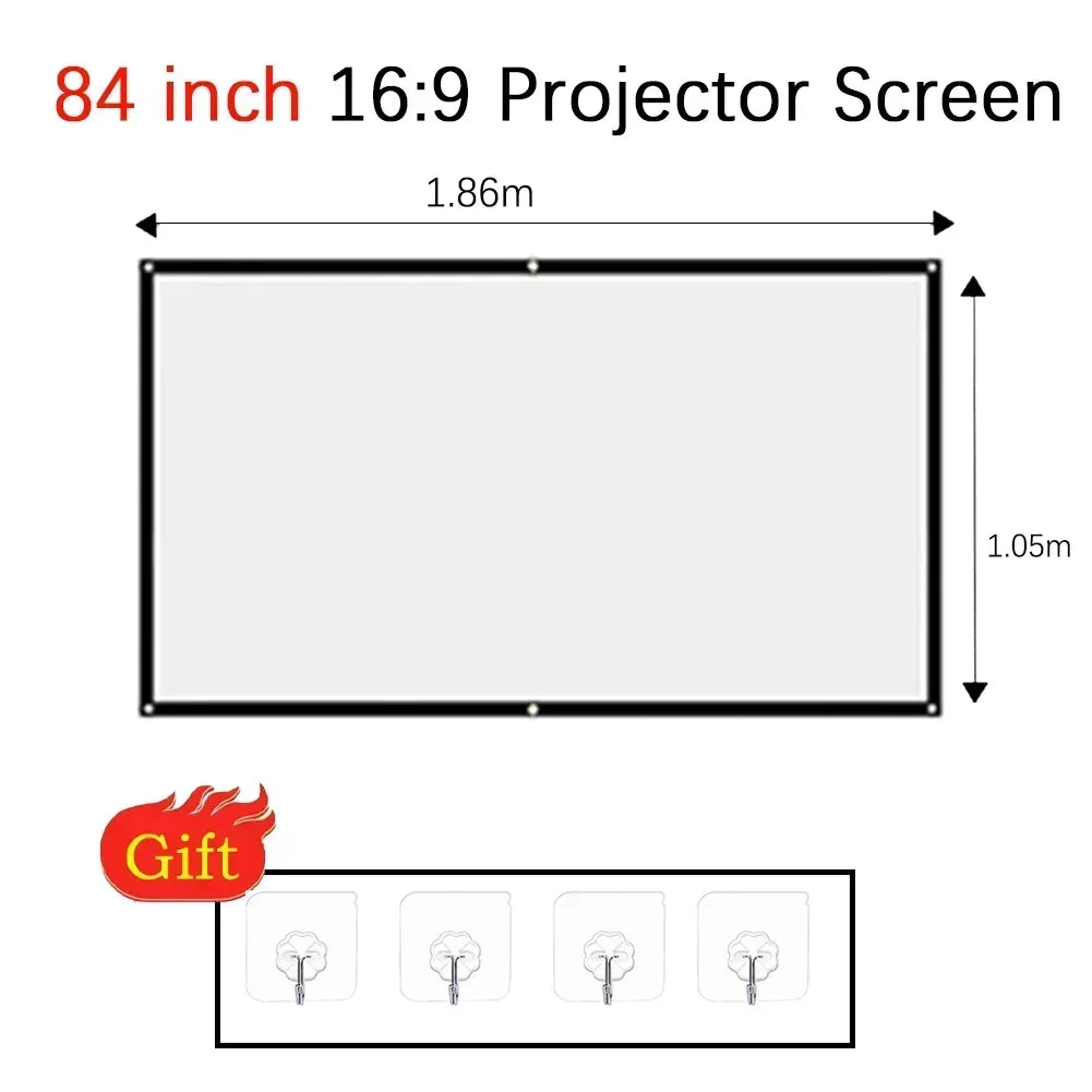 Projectors Screen Fabric Projector Cloth Anti-light 60 72 84 100 120 150inch  Home Outdoor Office Simple Curtain Accessories