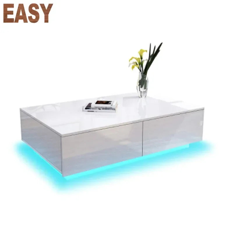 High Gloss Wooden Coffee Table, 4 Storage Drawers, Modern Living Room, New