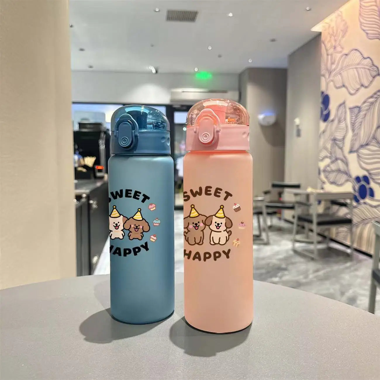 780ml 3D Printed Cute Cartoon Water Bottle Leakproof Plastic Straw Cup Portable Outdoor Large Capacity Sports Water Bottle