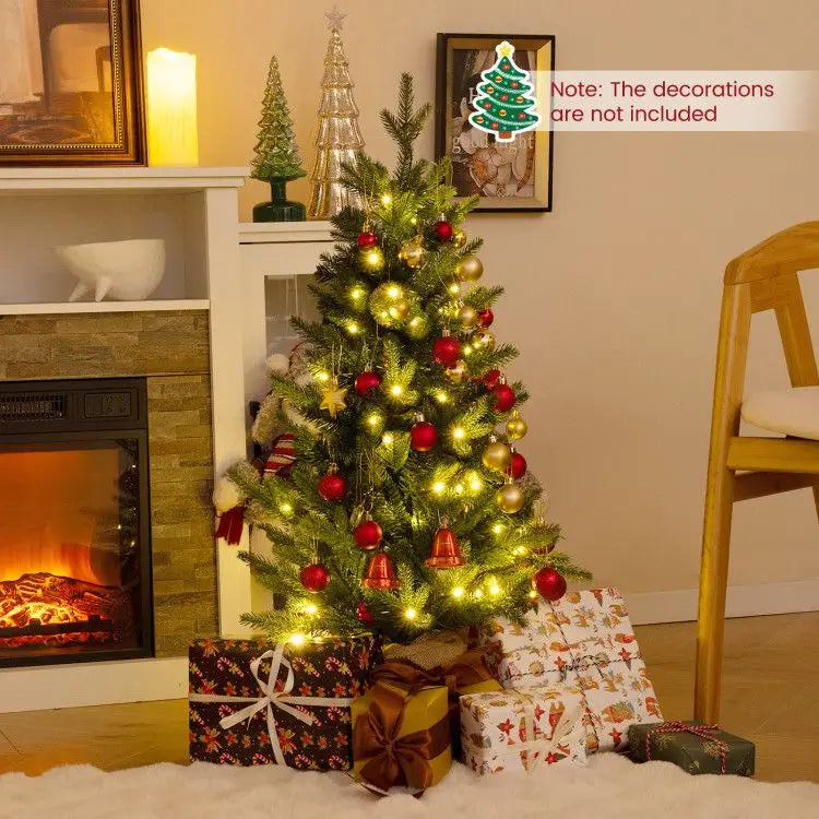 Mini 3-Foot Pre-Lit Artificial Christmas Tree with Burlap Base for Tabletop Xmas Decorations