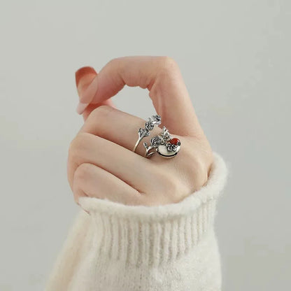 XIYANIK Vintage Red Bead Rose Flower Vine Bird Adjustable Finger Ring For Women Fashion New Jewelry Gift Party Wholesale anillos