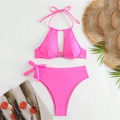 Brown High Waisted Bikini Set String Halter Swimwear Sexy Swimsuit Women Hollow Out Bathing Suit Push Up Bikinis 2026 Mujer