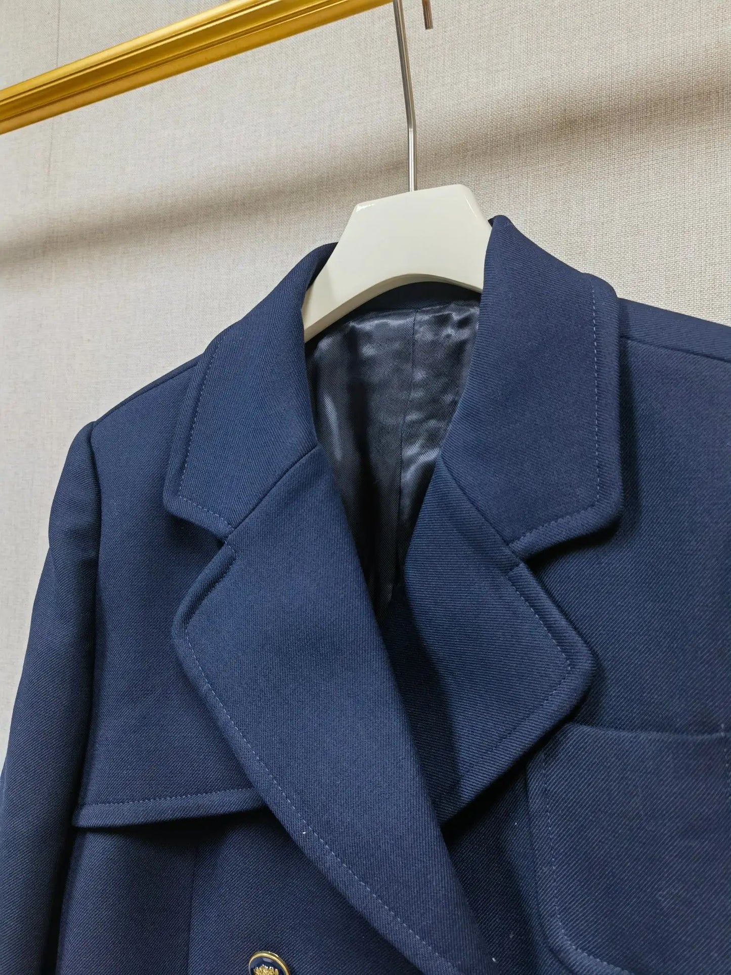 Women Dark Blue Double Breasted Long Straight Jacket Turn-Down Collar Long Sleeve Ladies Temperament Coat 2025 Winter New