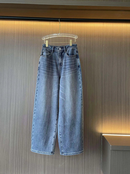 25 Summer New Women's Casual Cotton Denim Wide Leg Pants