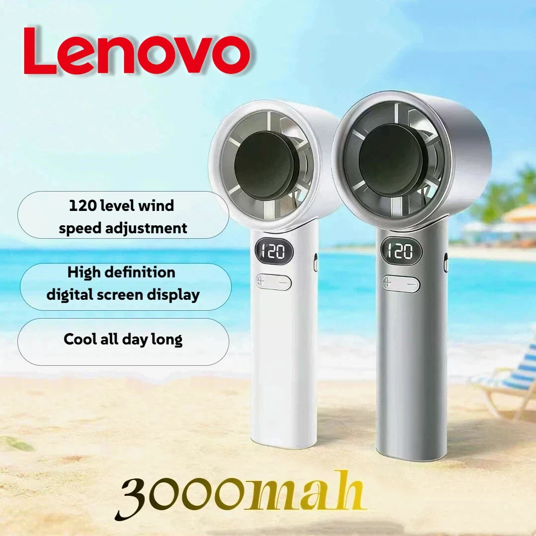 Lenovo 3000mah Handheld Fan LED Digital Display Electric Hand Fans Ice Compress High-Speed Cool USB Rechargeable 2026