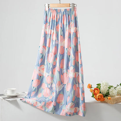 New 2024 Elegant Women Tulle Skirt Korean Fashion Boho Floral A Line Ladies Pleated Skirt Summer Chic High Waist Party Vestidos