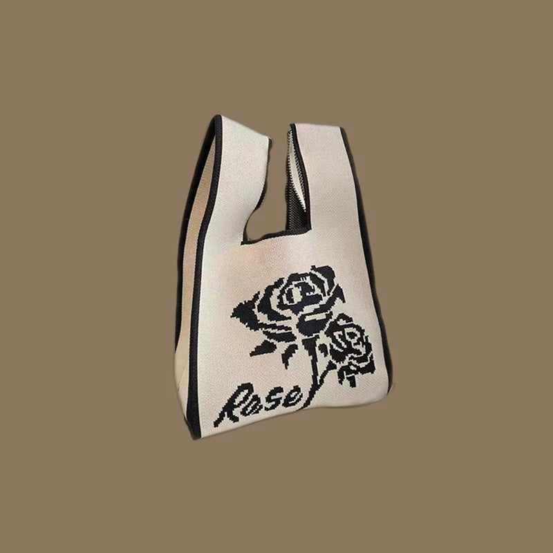 Fashion Handmade Knit Handbags Women Mini Knot Wrist Bag Korean Casual Tote Bag Reusable Shopping Bags
