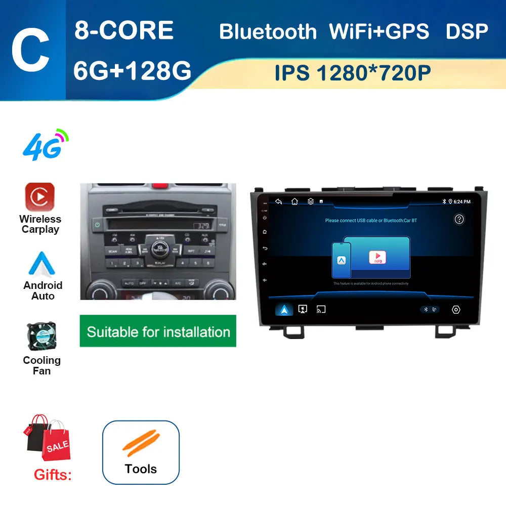 9 inch GPS Navigation for Honda CRV CR-V 3 2007 - 2011 Android System Car Radio Multimedia Player Touch Screen 4G BT Auto Tools