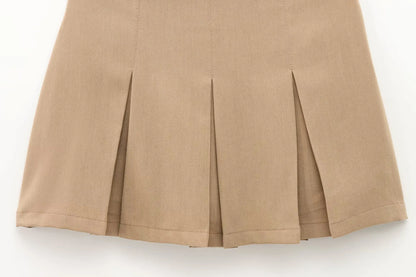 KONDALA Romantic High Waist Mini Skirts Women's Wide Pleated Elastic Waist Skirt with Safety Pants 2025 Casual Versatile Skirt
