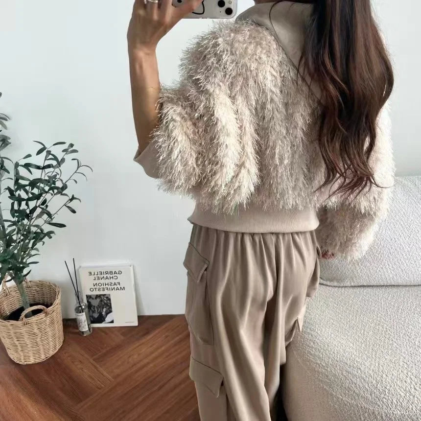 Women's Winter Thiened ort Coat Chic Loose Fit Furry Zipper Hooded Faionable Top Quali Leather Fur Stand Edition