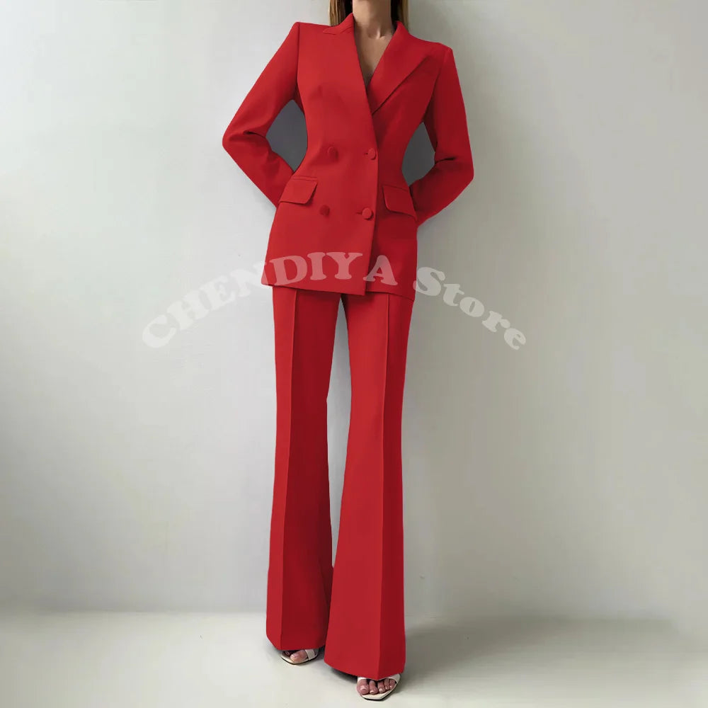 Women Suits Sets 2 Piece Elegant Peak Lapel Double Breasted Outfits Fashion Daily Casual Chic Female Suit (Jacket+Pants)