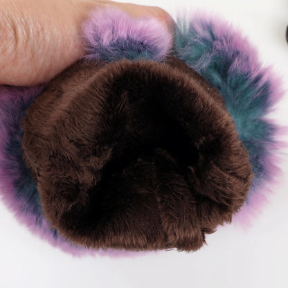 BOONJOVIA Elegant Women's Winter Warm Genuine Leather Gloves With Rex Rabbit Fur Trim Cuffs Velvet Lined