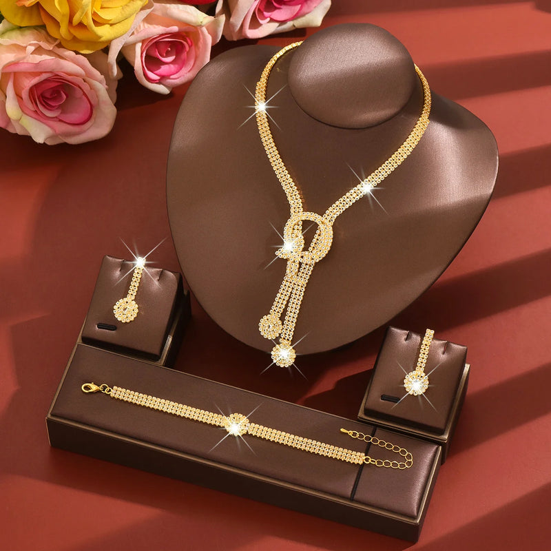 New jewelry set - fashionable, luxurious, heavy-duty, full of diamonds, necklace, earrings, bracelet - for brides and weddings.