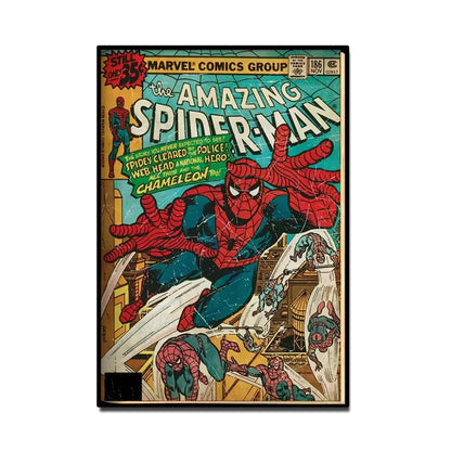 Retro Marvel Super Hero Decorative Painting Anime Spider Man Art Poster American Film Mural Home Childrens Room Wall Decor Print